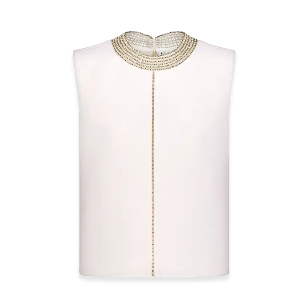 Dior Women's Wool and Silk Embroidered Top "Ecru"