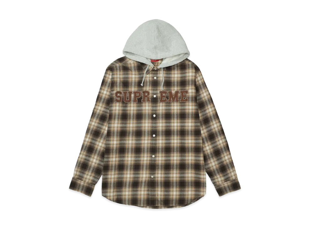 Supreme Appliqué Hooded Flannel Shirt "Brown"