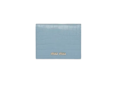 MIU MIU Crocodile Printed Leather Wallet "Sky Blue"