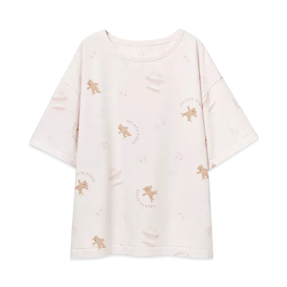 GELATO PIQUE Washing Bear Pattern T-Shirt "Pink"