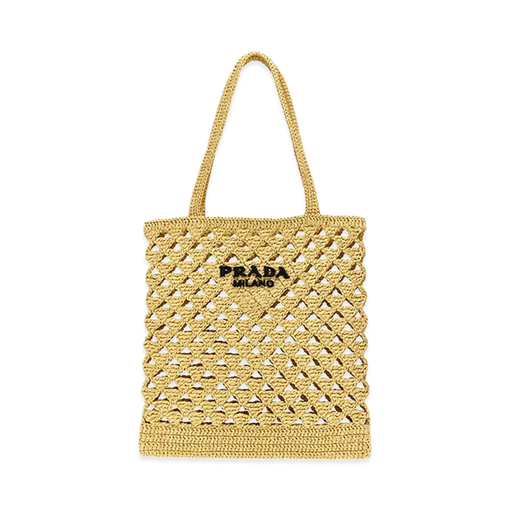 PRADA Women's Crochet Logo Shopping Bag "Beige"