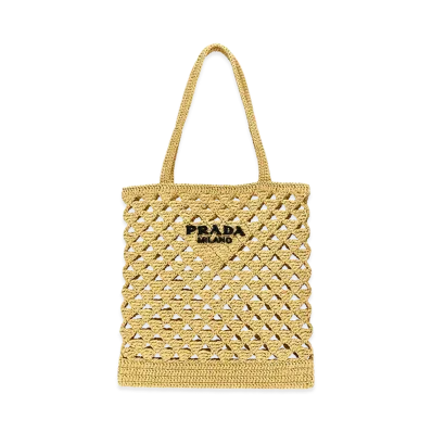 PRADA Women's Crochet Logo Shopping Bag "Beige"