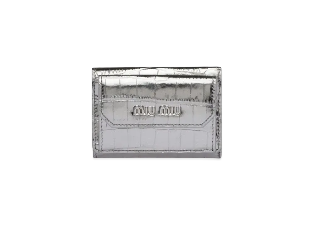 MIU MIU Crocodile Printed Leather Wallet "Silver"