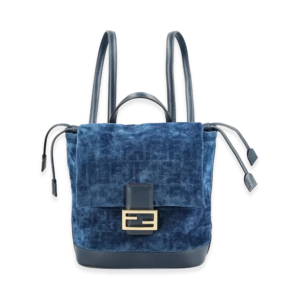 FENDI Women's FF Flocked Denim Backpack "Blue"