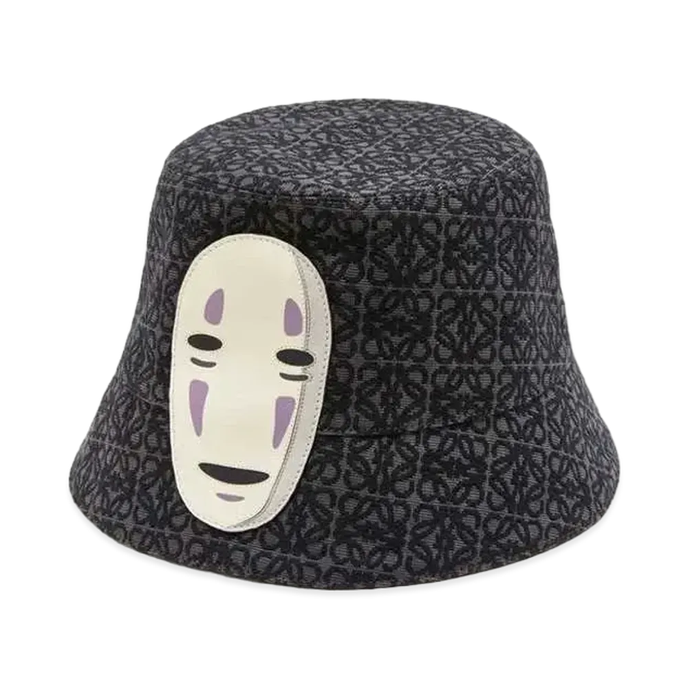 LOEWE x Spirited Away Kaonashi Bucket Hat In Anagram Jacquard and Calfskin "Anthracite/Black"