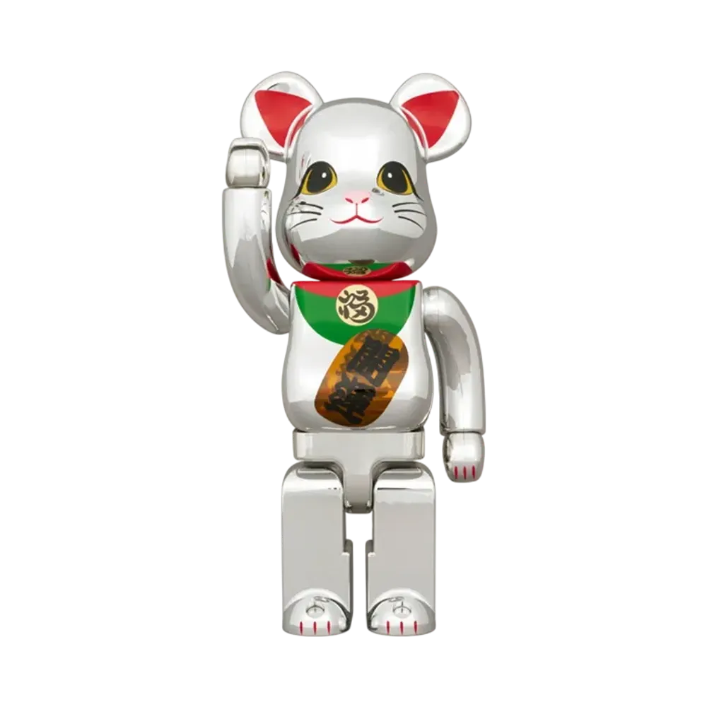 MEDICOM TOY "BEARBRICK" Lucky Cat Good Luck Silver Plated Luminous 400%