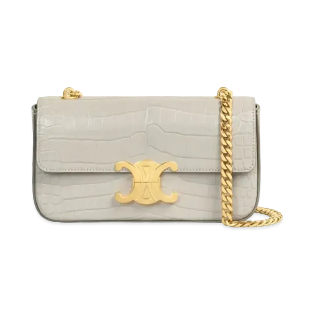 CELINE Chain Shoulder Bag Triomphe In Crocodile "Pale Grey"