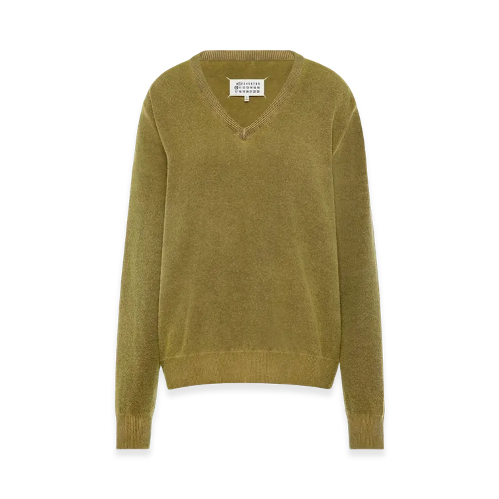 Maison Margiela Virgin Wool V-Neck Sweater "Yellow/Brown"