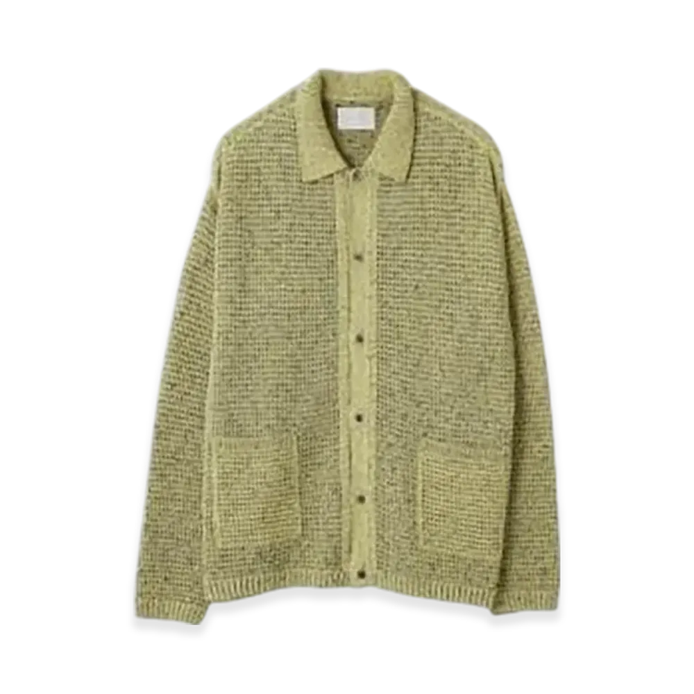 YOKE Mesh Knitted Buttoned Cardigan "Yellow"