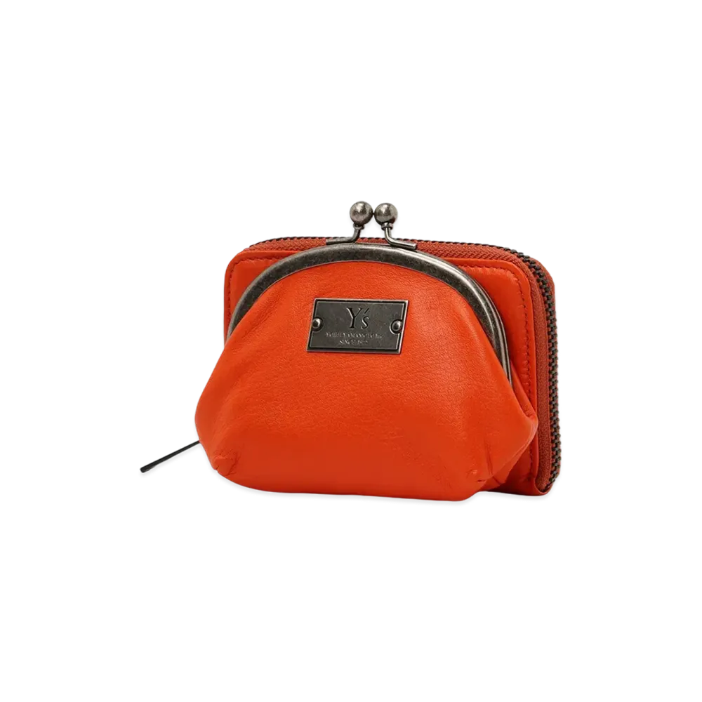 Y's Semi-Glossy Leather Wallet W/ Metal Clasp "Orange"