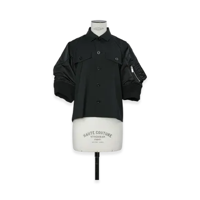 sacai Women's Suiting x Nylon Twill Shirt "Black"