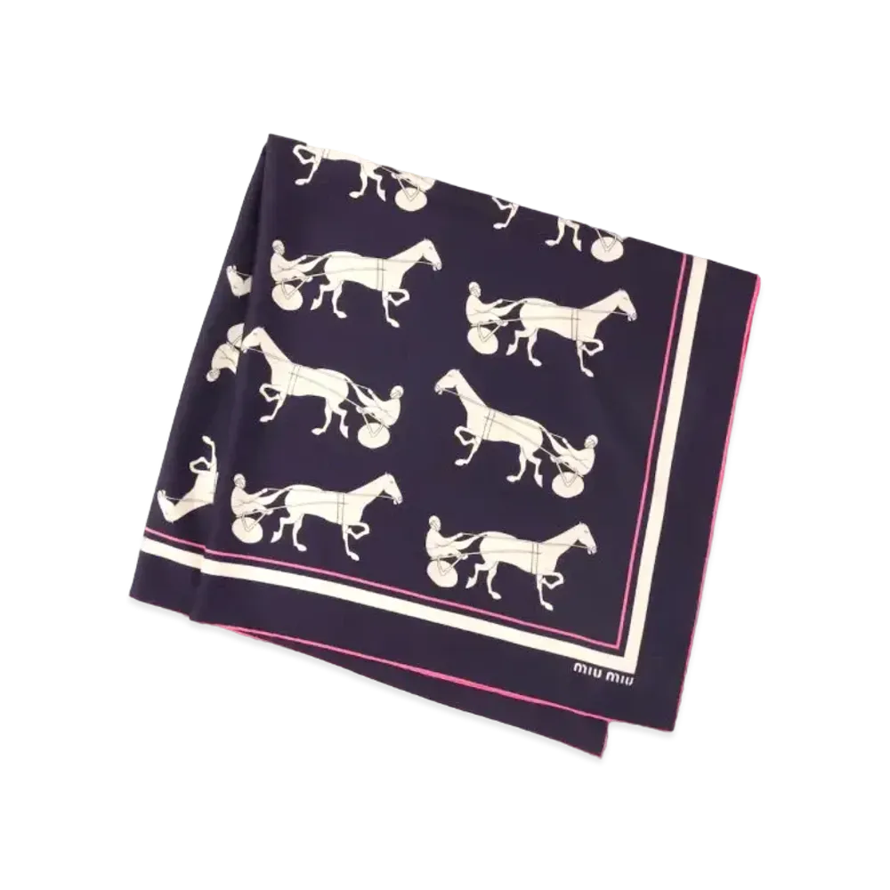 MIU MIU Printed Silk Scarf "Navy"