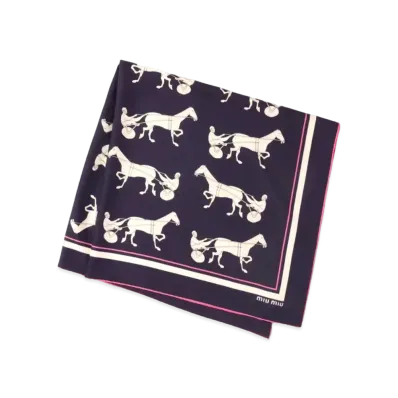 MIU MIU Printed Silk Scarf "Navy"