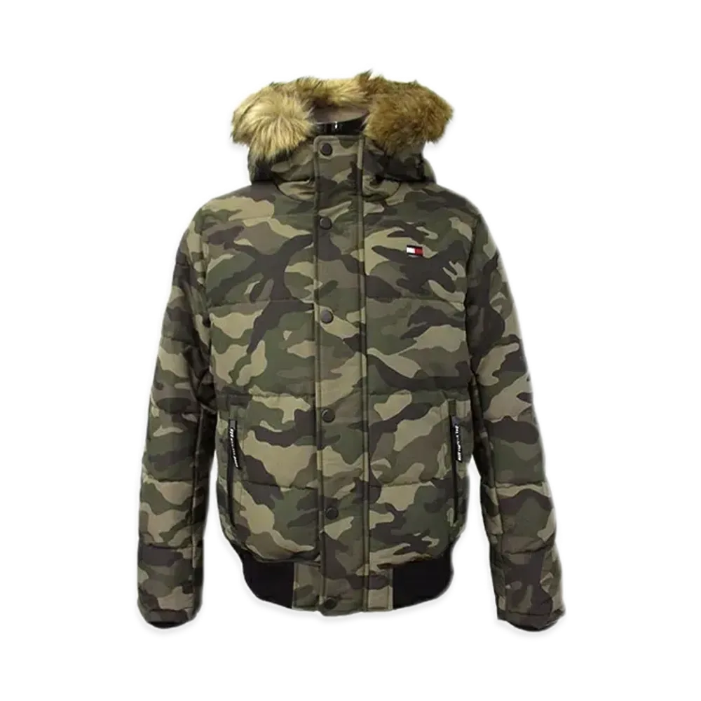 TOMMY HILFIGER Hooded Fur Padded Puff Jacket "Camouflage"