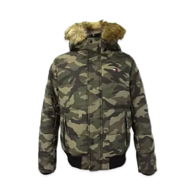 TOMMY HILFIGER Hooded Fur Padded Puff Jacket "Camouflage"