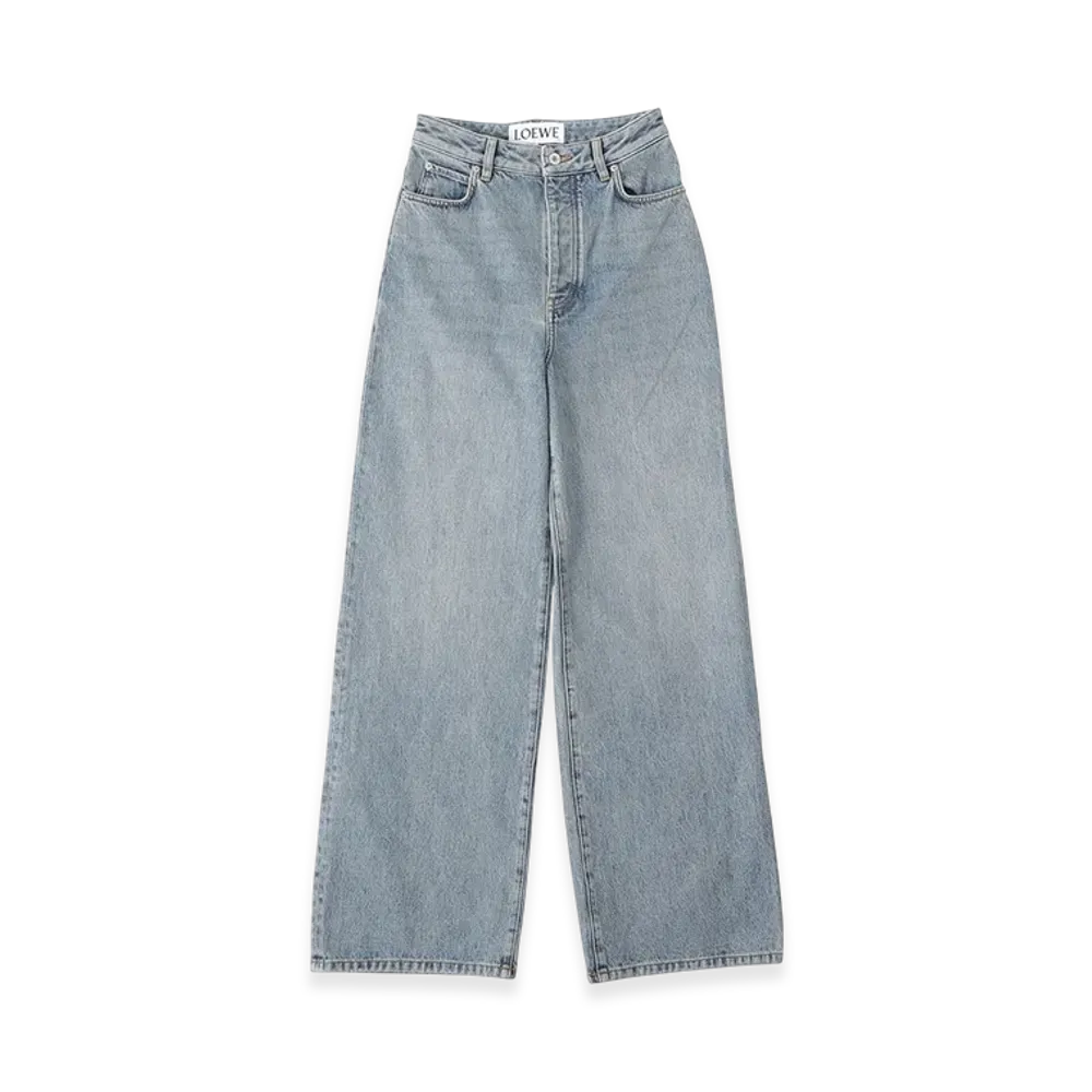 LOEWE Women's Button-Fly High Waisted Jeans "Washed Blue"