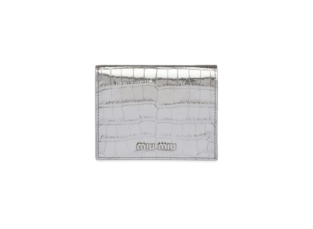 MIU MIU Crocodile Printed Leather Wallet "Silver"