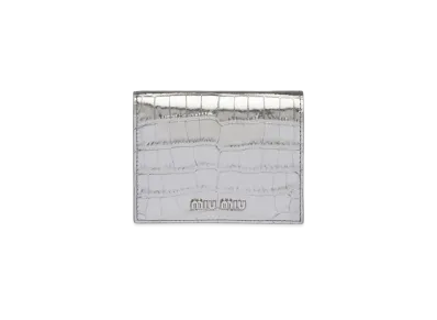 MIU MIU Crocodile Printed Leather Wallet "Silver"