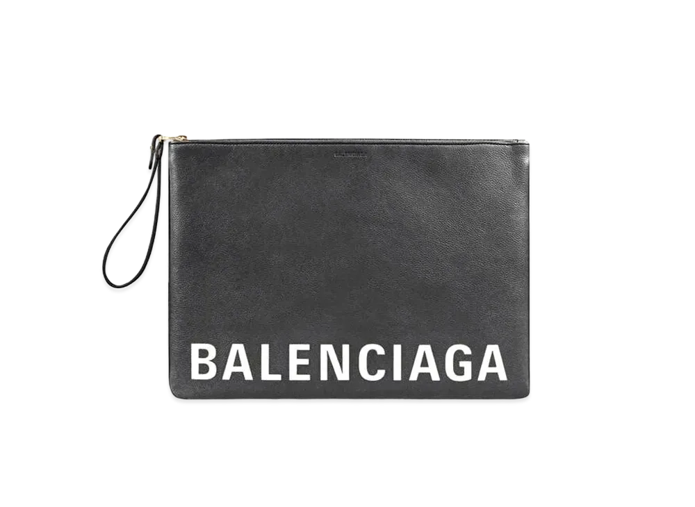 BALENCIAGA Cash Large Pouch With Handle In Grained Calfskin "Black"