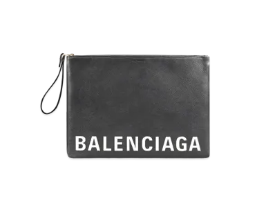 BALENCIAGA Cash Large Pouch With Handle In Grained Calfskin "Black"