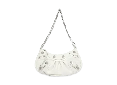 BALENCIAGA Le Cagole Mini Purse With Chain Crocodile Embossed "White"