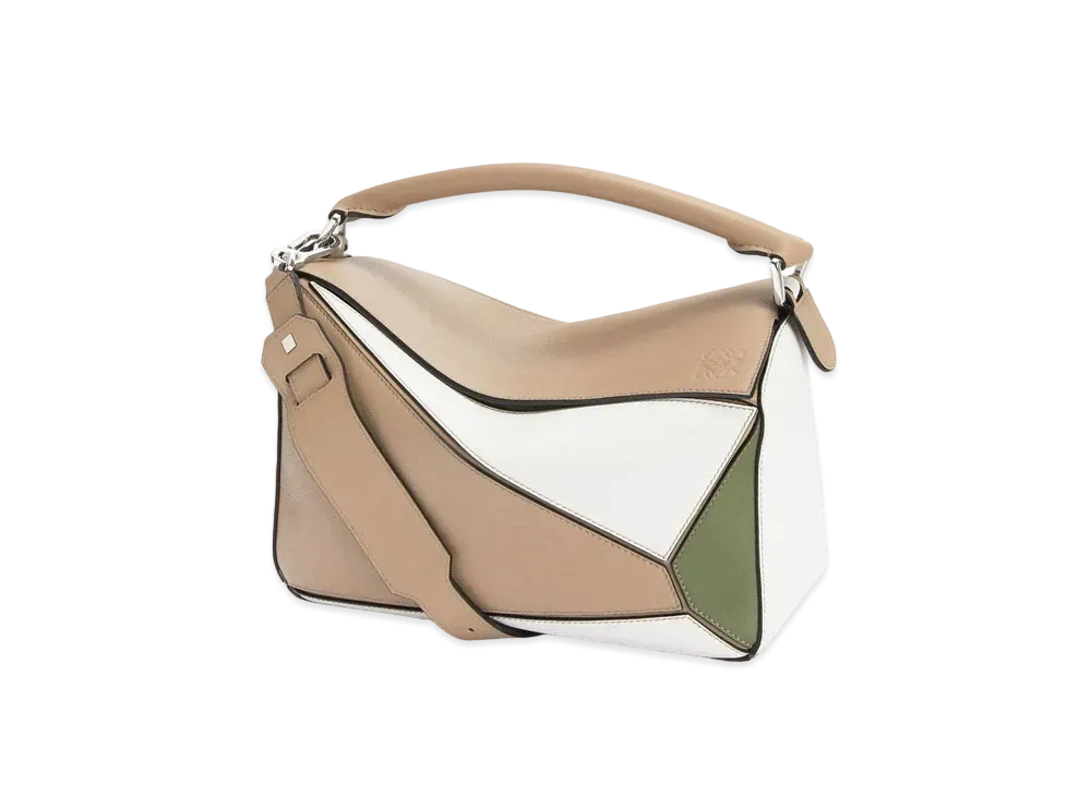 LOEWE Puzzle Bag In Classic Calfskin "Sand/Avocado Green"