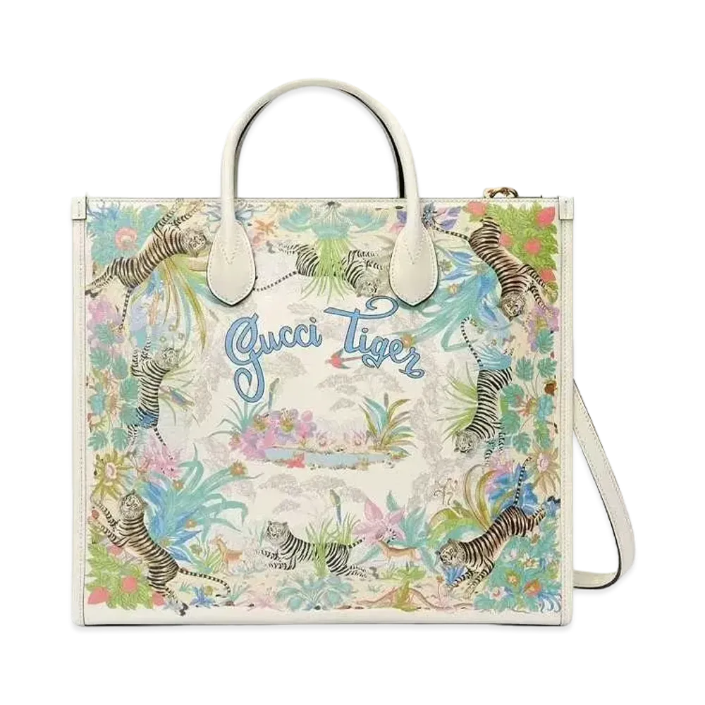 GUCCI Tiger Medium Tote Bag "Off White"