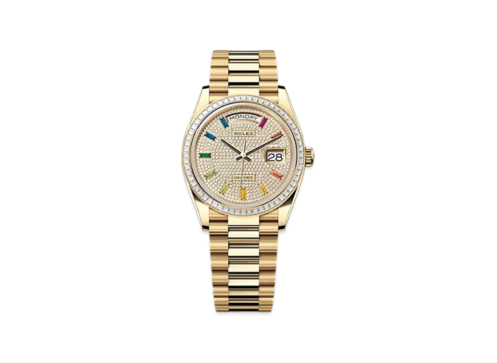 ROLEX Day-Date 36mm Yellow Gold Diamond 128398TBR "Pave diamonds"
