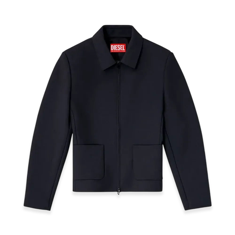 Diesel G-Cesara-Bond Collared Jacket In Neoprene-Bonded Fabric "Dark Blue"