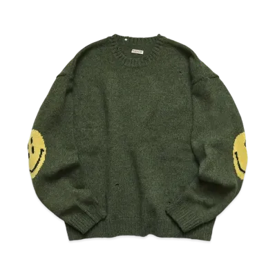 KAPITAL 7G WOOL HAPPY CREW SWEATER "Khaki"