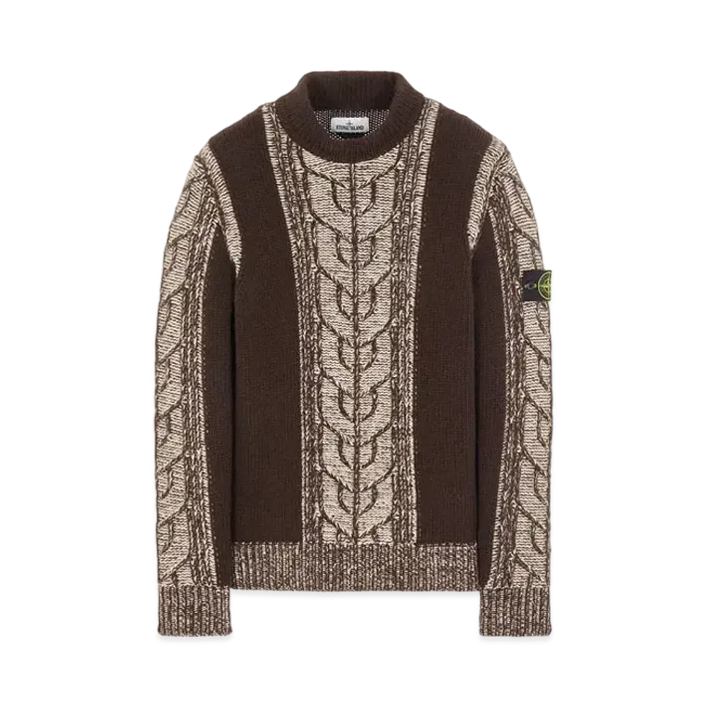 Stone Island 569D4 LAMBSWOOL WITH ARAN MOTIF "Dark Brown"