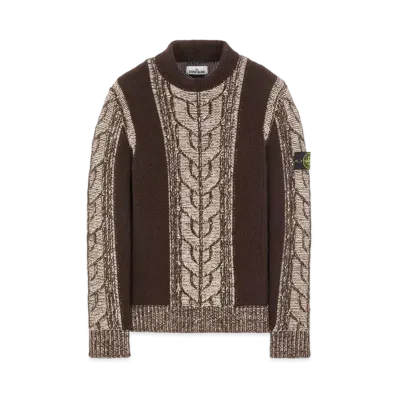 Stone Island 569D4 LAMBSWOOL WITH ARAN MOTIF "Dark Brown"