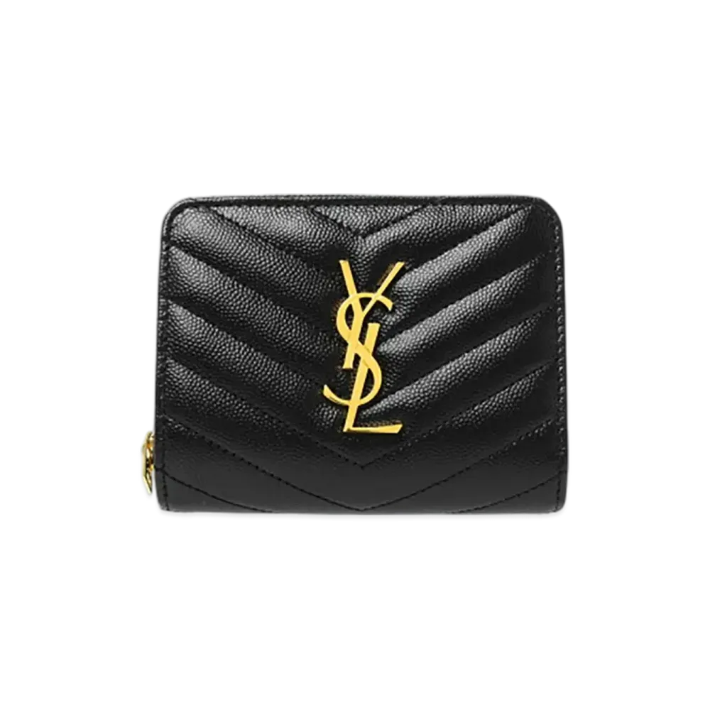 Saint Laurent YSL Monogram Compact Zip Around Wallet "Black"