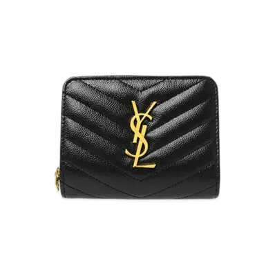 Saint Laurent YSL Monogram Compact Zip Around Wallet "Black"