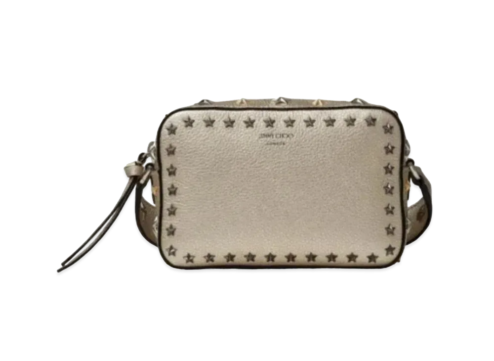 Jimmy Choo Pegasi Camera Bag Metaric Soft Grainy Calf Leather Camera Bag With Stars Studs "Light Gold"
