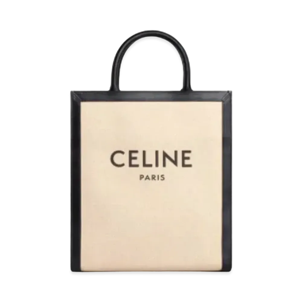 CELINE Small Vertical Cabas Celine in Textile with Celine Print and Calfskin "Vanilla/Black"