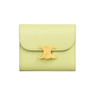 CELINE Small Triomphe Wallet In Shiny Calfskin "Light Jade"