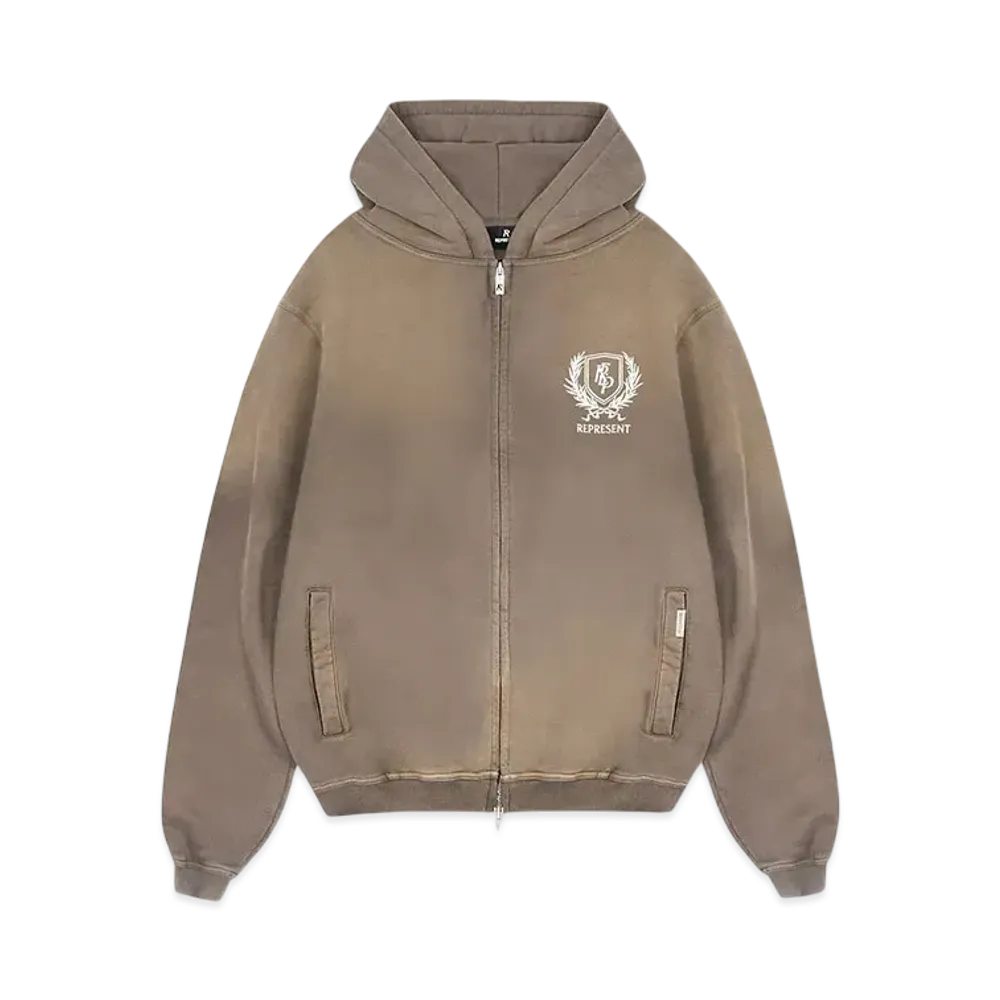 REPRESENT Crest Zip Up Hoodie "Dark Taupe"