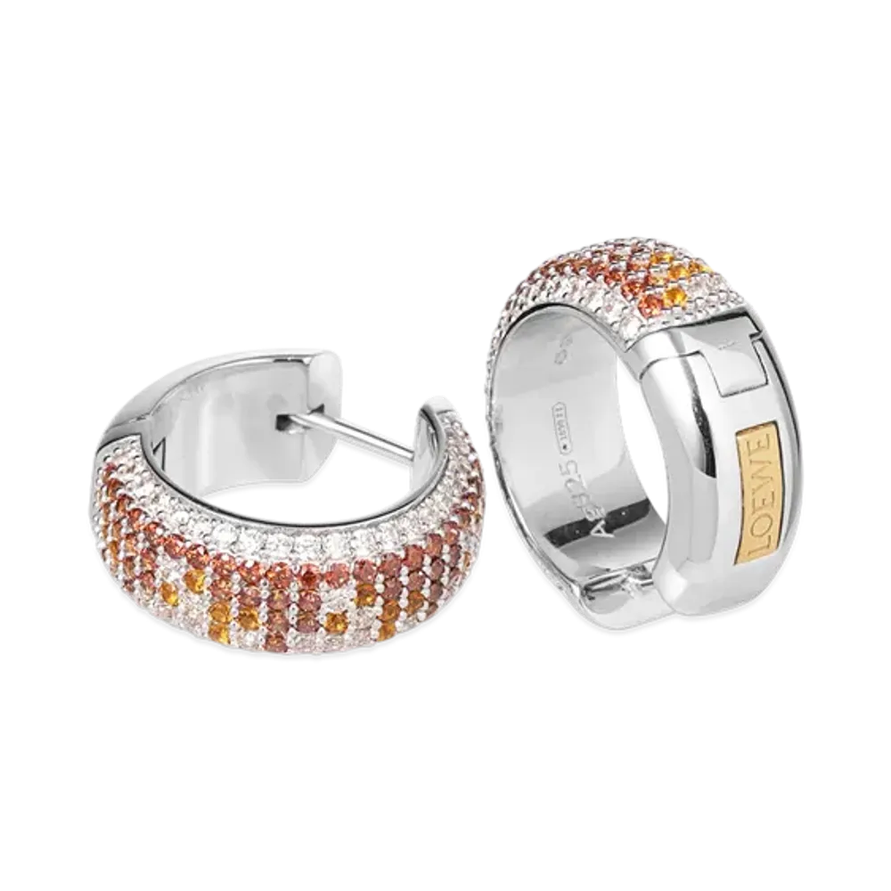 LOEWE Pave Hoop Earrings "Silver/Brown"