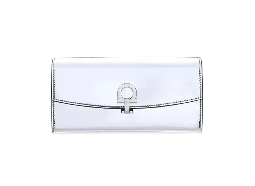 Salvatore Ferragamo Gancini Continental Wallet "Silver/Black"