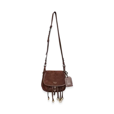 PRADA Women's Suede Corsaire Crossbody Bag "Brown"