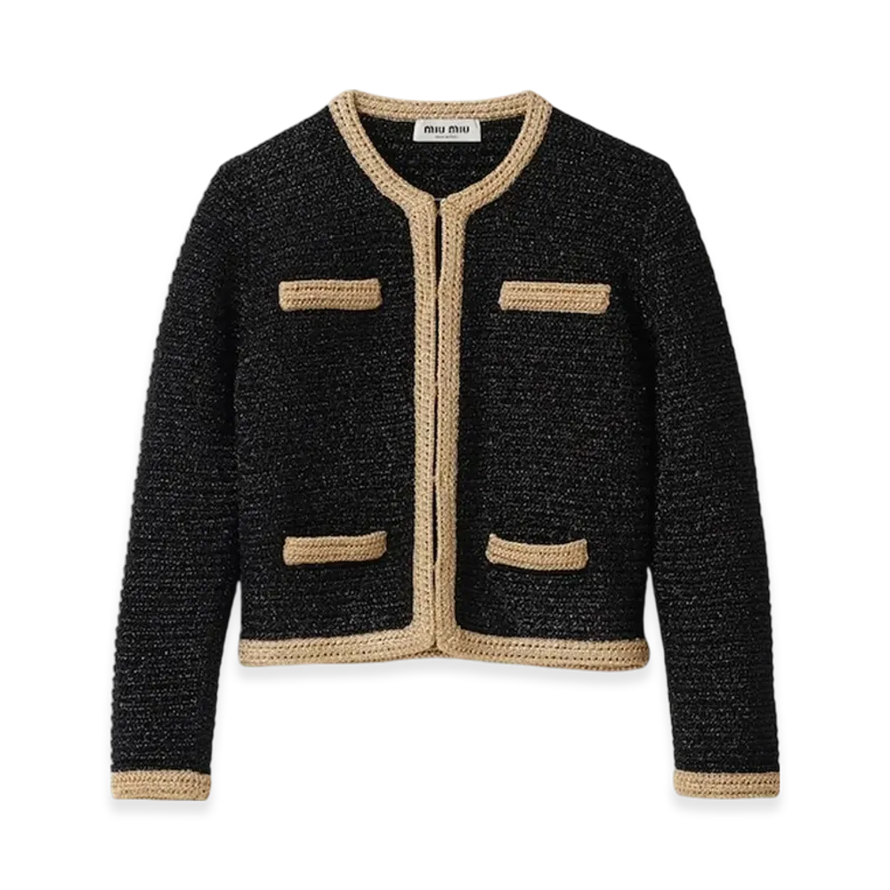 MIU MIU Women's Lame Crochet Cardigan "Black"