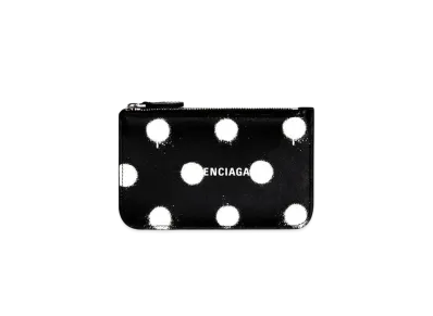 BALENCIAGA Cash Large Long Coin And Card Holder In Sprayed Polka Dots Printed Smooth Calfskin "Black"