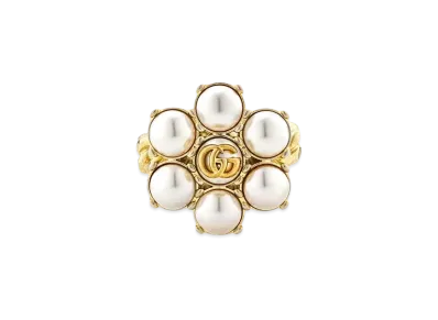 GUCCI Pearl Double G Ring