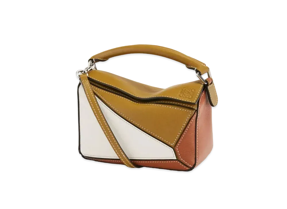 LOEWE Small Puzzle Bag In Classic Calfskin "Ochre Green/Soft White"
