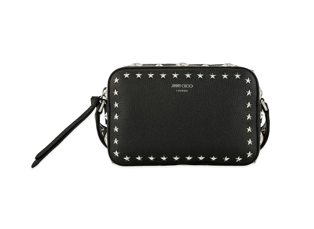 Jimmy Choo Pegasi Camera Bag Soft Grainy Calf Leather Camera Bag With Star Studs "Silver/Black"
