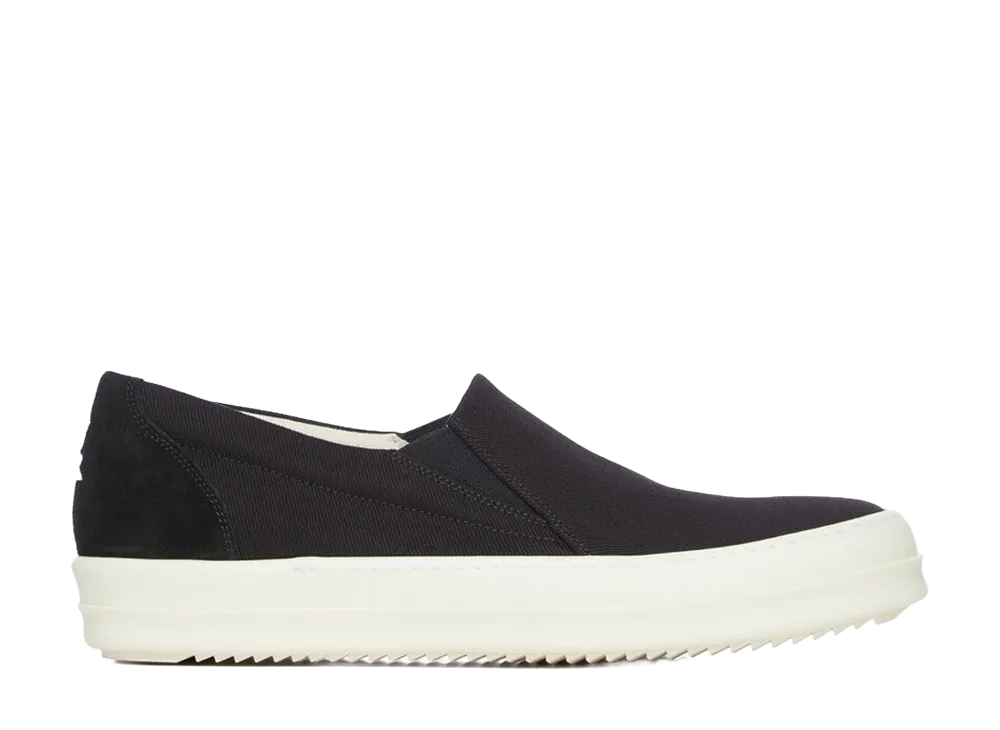 Rick Owens Women's DRKSHDW SS26 Penta Boat Sneaks 13oz Overdyed Denim And Suede Leather "Black/Milk"