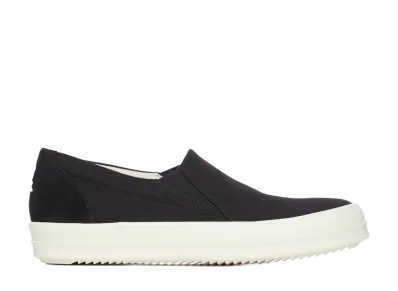 Rick Owens Women's DRKSHDW SS26 Penta Boat Sneaks 13oz Overdyed Denim And Suede Leather "Black/Milk"
