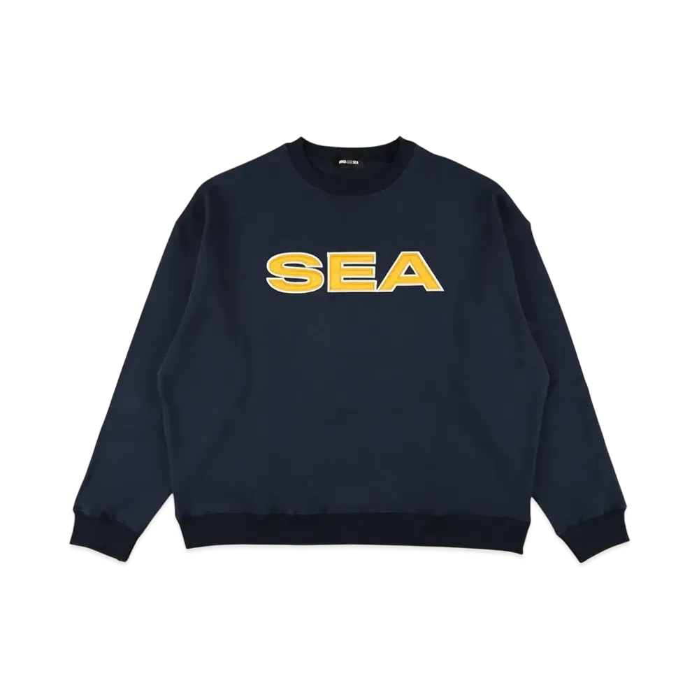 WIND AND SEA Satin Patch Crewneck Sweatshirt "Navy"