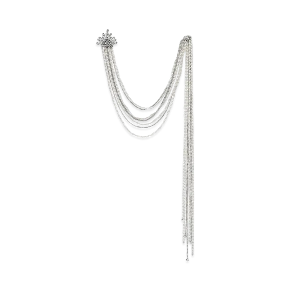GUCCI Brooch Square Bead & Crystal Tone Metal "Palladium"